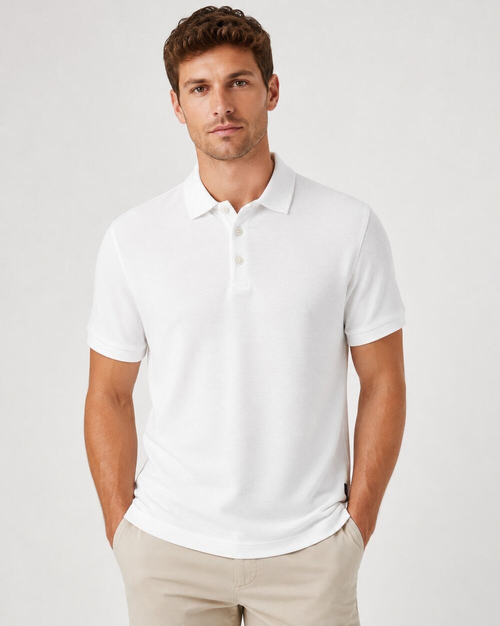 French Connection Ribbed Polo Shirt White Size Medium